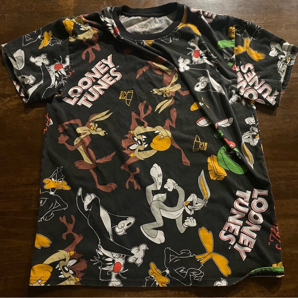Large Black Looney Tunes All Over Graphic T-Shirt -